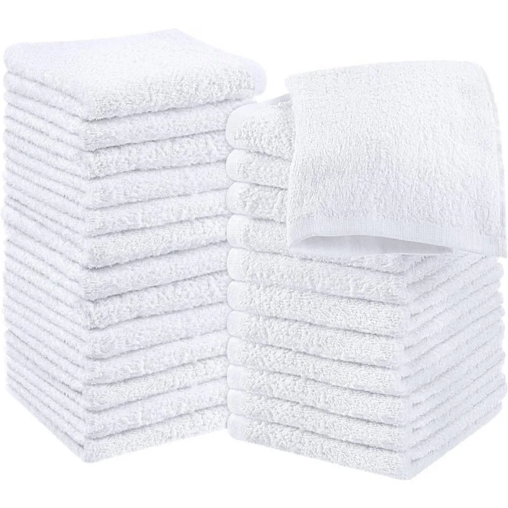 

Cotton Washcloths Set - Ring Spun, Flannel Face Cloths, Absorbent and Soft Feel Fingertip Towels (24 Pack, White)