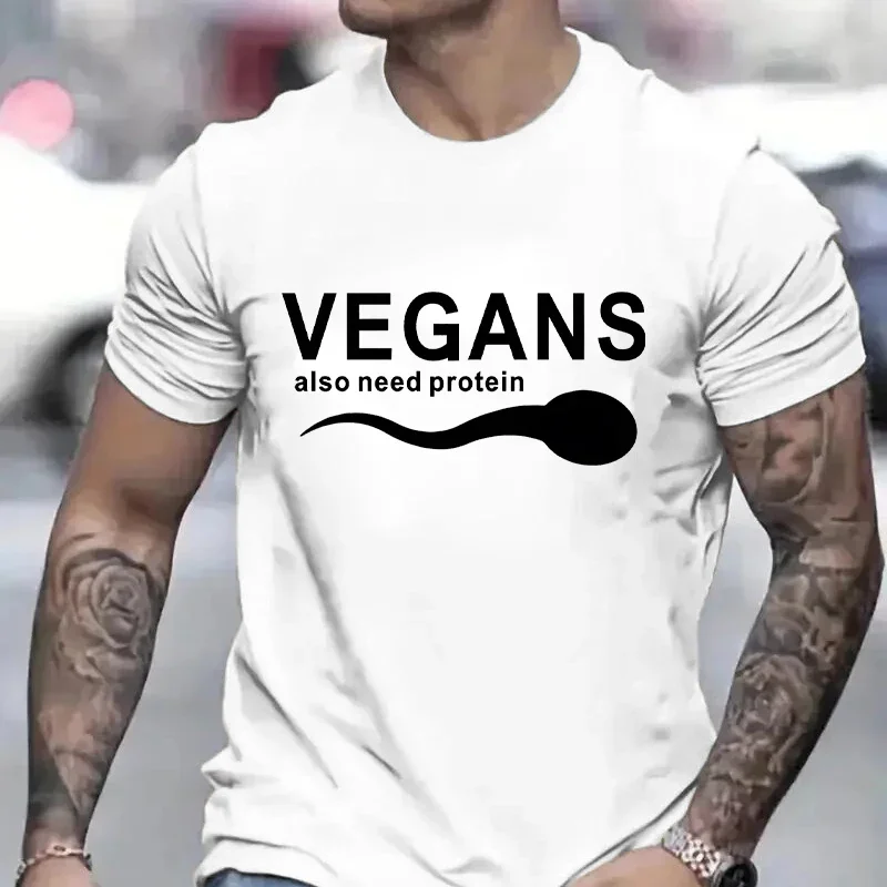 Los veganos también necesitan ropa con estampado de proteínas para hombre, camisetas gráficas divertidas Y2k, camiseta de gran tamaño Harajuku para el vegetarianismo vegetal