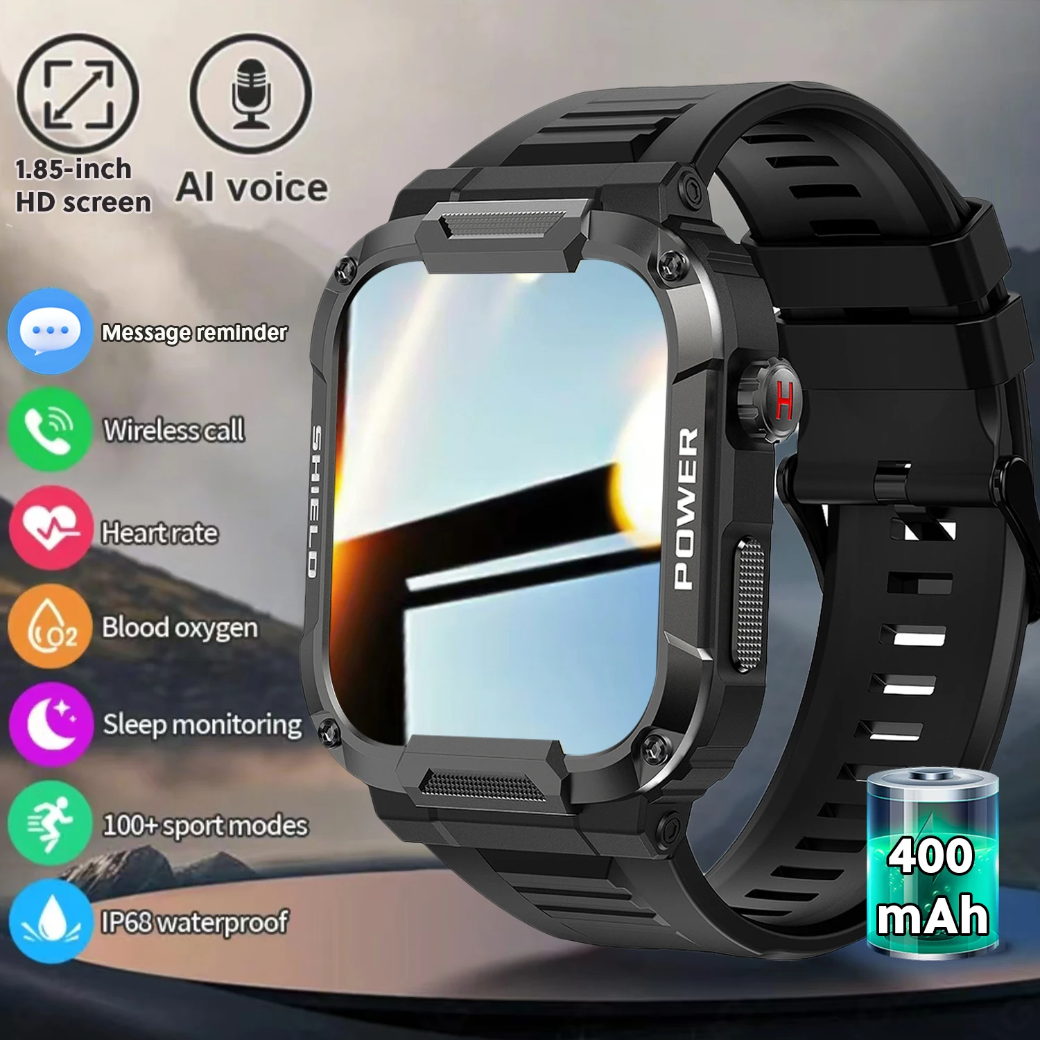 Nieuw robuust militair waterdicht slim horloge Heren BT Call Health Monitoring AI Voice Assistant Lange batterijduur Sport Smart Watch