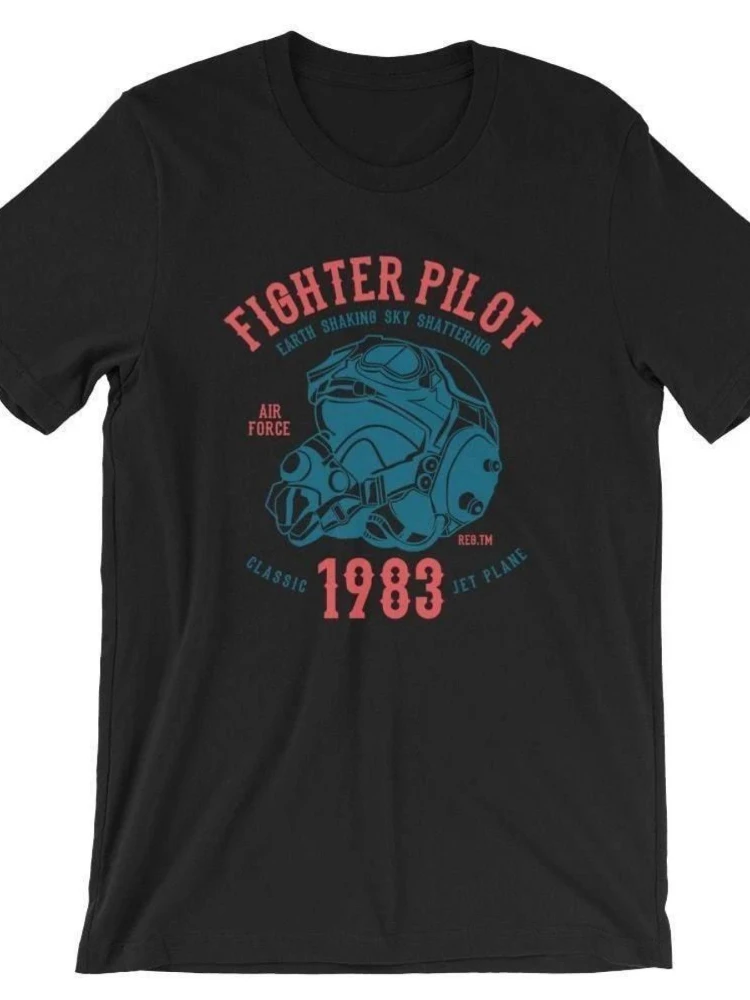 

Vintage 1983 Fighter Pilot Graphic with"Guardian of the Sky"Jet Plane Design-100% cotton O-neck casual printed men's T-shirt.