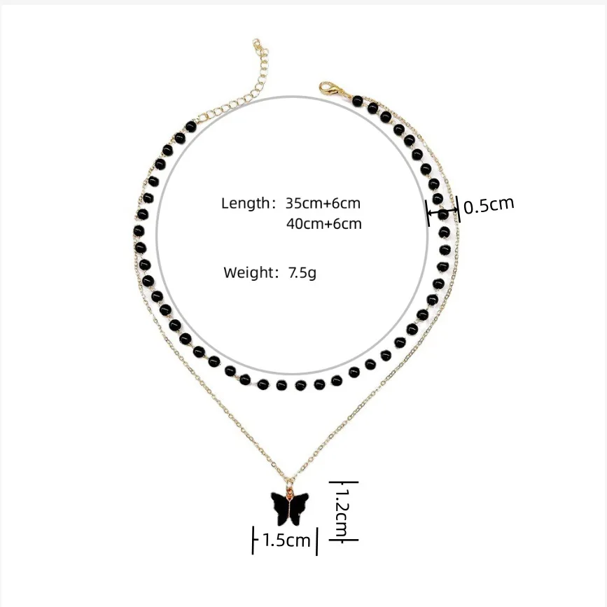 Black Butterfly Pendant Necklace Bead Opal Chain Shiny Women Trendy Temperament Jewelry Choker Necklace Wedding Jewelry