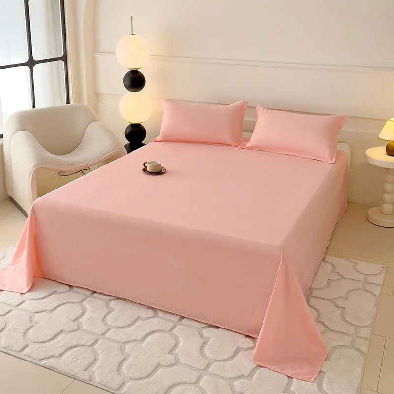 Light Pink Flat Sheets Solid Color Top Sheet Comfortable Durable Bedding Flat Sheets for Bedroom Hotel Luxury Flat Bed Sheets