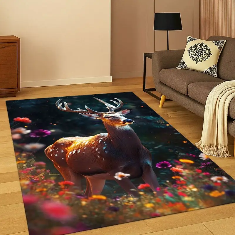 Dreamy Cute Deer Elk Cartoon Carpet Rug for Bedroom Living Room Sofa Playroom Doormat Home Decor,Kid Game Area Rug Non-slip Gift - view 4
