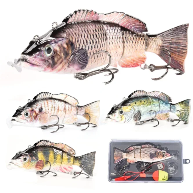 2026 Underwater Electronic Wobbler Lighted LED Attraction Multi Jointed Swimbait 4 Segment Fishing Lures Hard Plastic Motorized