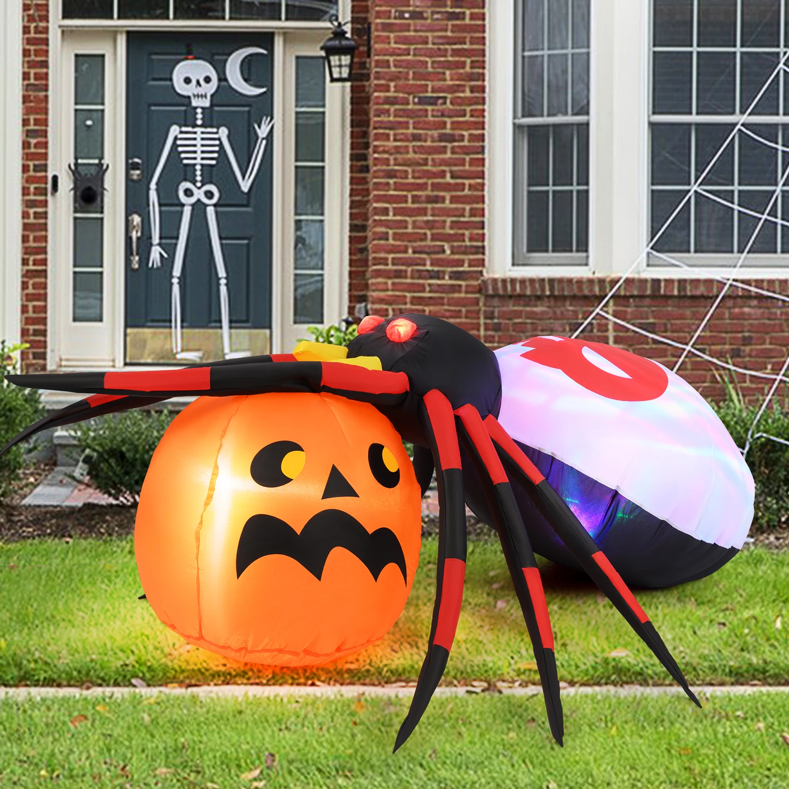 5 x 4.6 ft Inflatable Spider w/ Pumpkin LED Lighted Halloween Decoration w/ Colorful Rotating Light