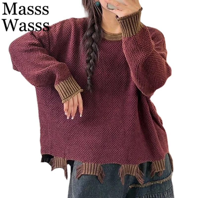 

Masss Wasss Designer Fall Fashion Jumpers Womens Casual Loose Knitted Sweaters Ladies Classic Vintage O Neck Big Size Pullover
