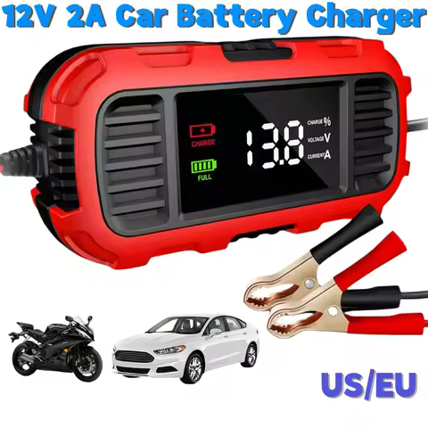 Car Motorcycle Battery Charger Digital Display 12V 2A Battery Charger Battery Trickle Charger Maintainer for Car Truck Battery