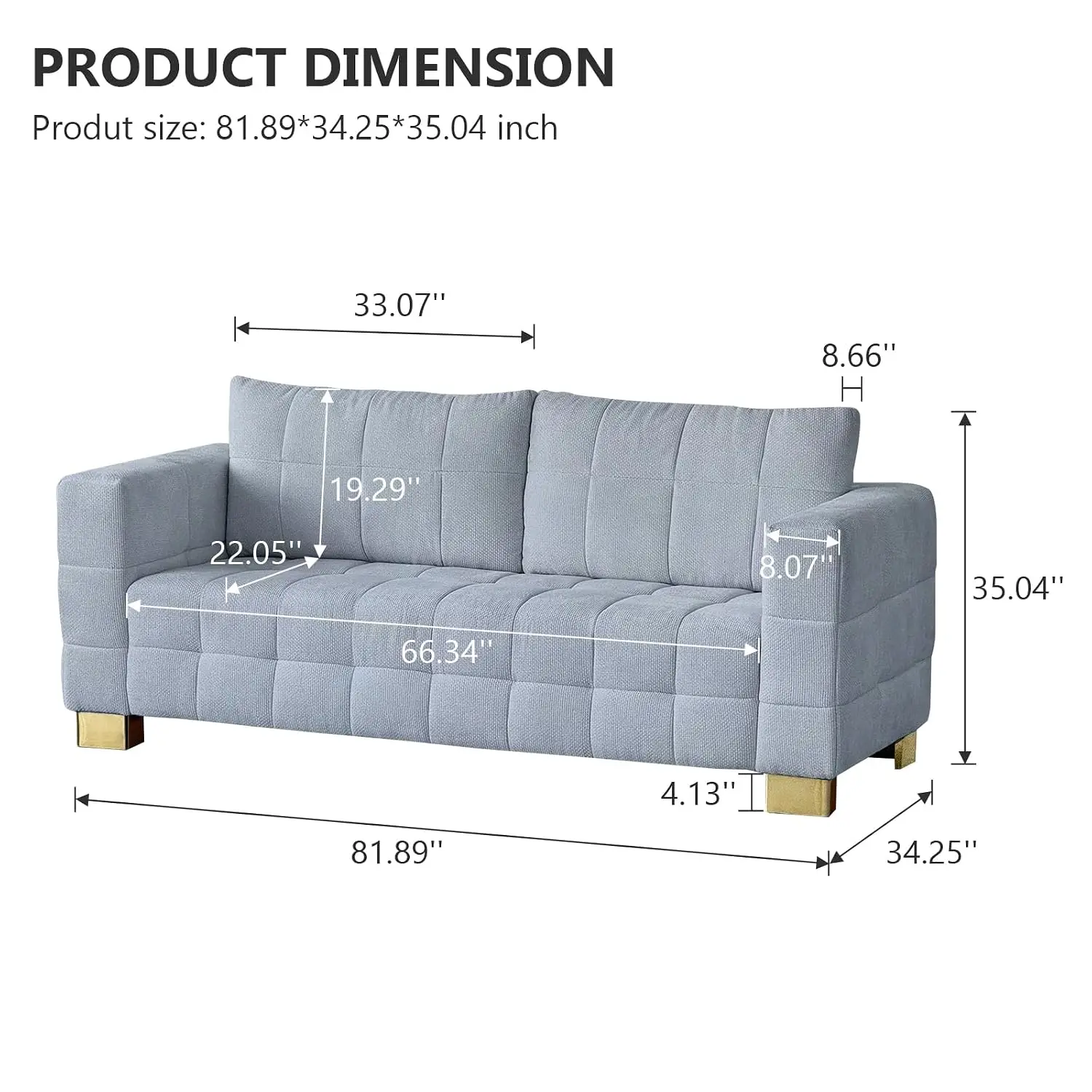 Deep Seat Small Sofa for Living Room Bedroom Office Chenille Fabric Wide Armrest Detachable Cover 81