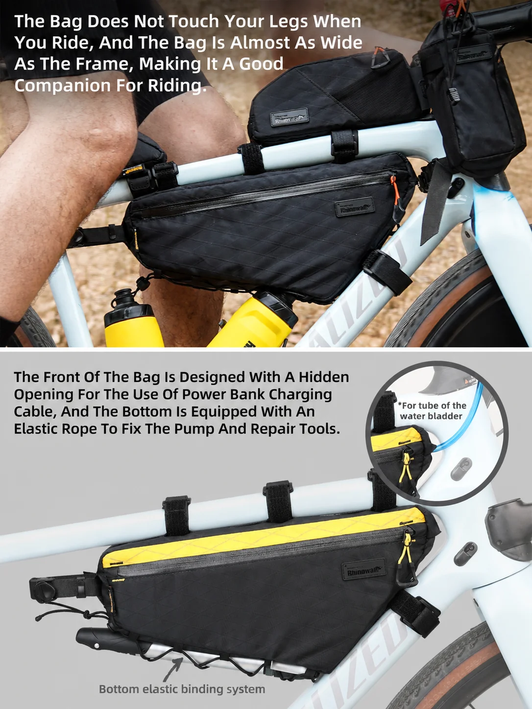 Rhinowalk Bike Frame Bag 2.9L Water-Resistant Cycling Triangle Tube Bag Double Side for MTB Road Gravel Bicycle Bag Bikepacking - view 3
