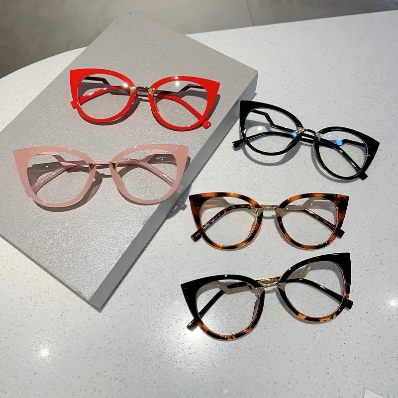 1szt Vintage Cat Eye Glasses Frame New Stylish Semi Metal Rim Women Eyewear Trendy Brand Design Anti Blue Light Non-covercription