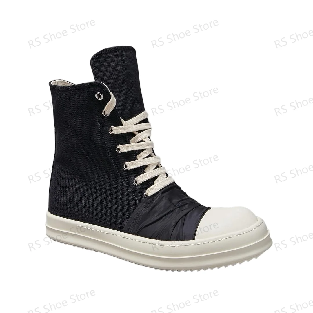 

Ro Men Shoe Brand Women Sneaker Black Canvas Shoes High Top Casual Sneakers Zipper Luxury Boots Flat Ankle Boot