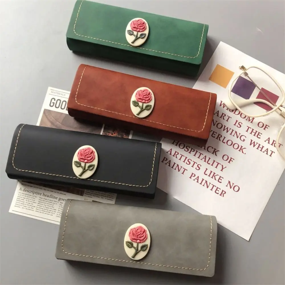 2 قطعة حافظات نظارات من جلد البولي يوريثان مقاومة للضغط يسهل حملها حافظات النظارات الشمسية أسلوب بسيط صندوق تخزين النظارات الرجعية #5