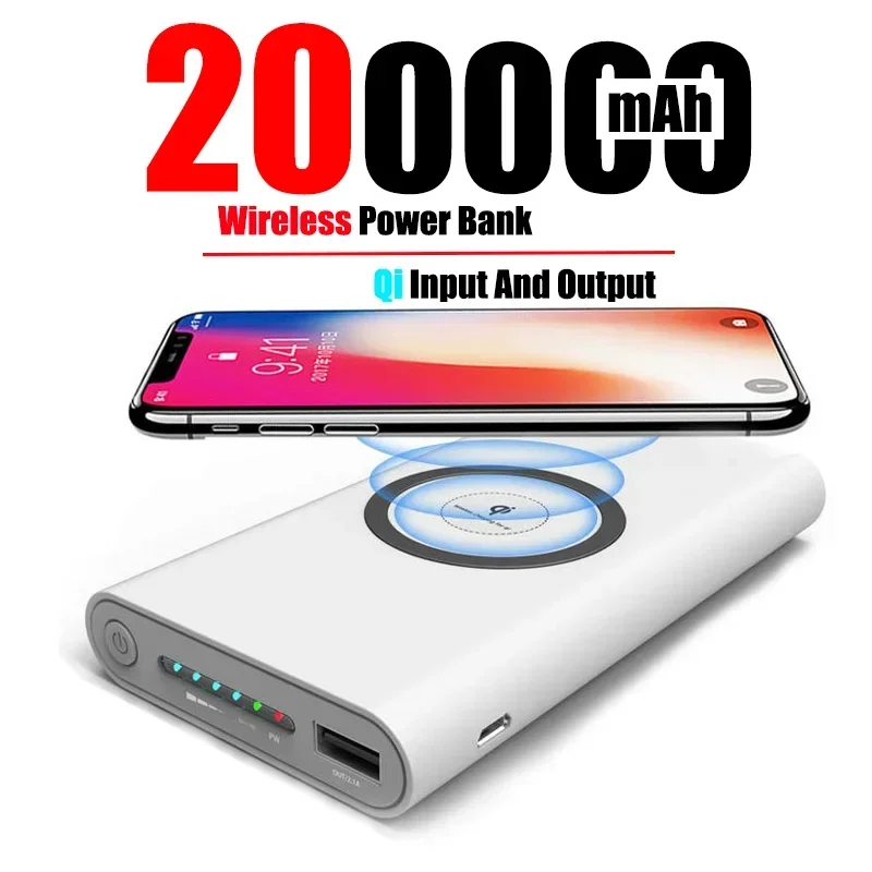 

Power Bank 200000mAh nirkabel dua arah, Powerbank pengisi daya portabel, baterai eksternal tipe-c untuk