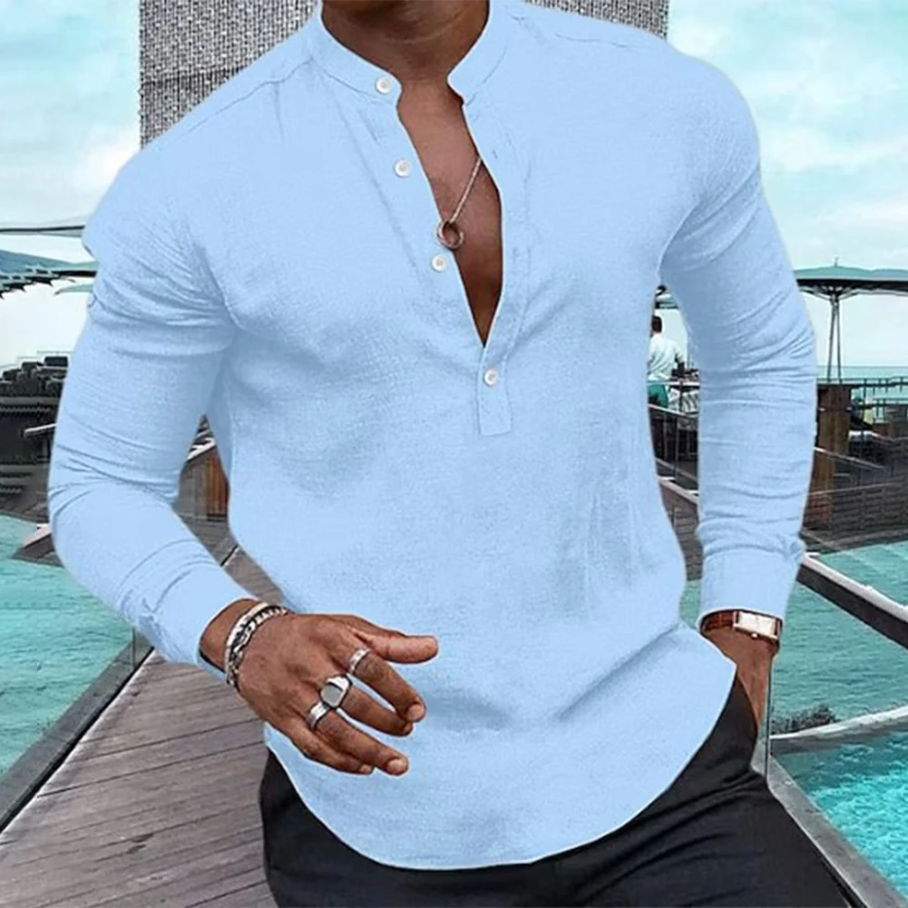 

Mens Casual Long Sleeve Button-Down Shirt Blouse Henley V-Neck Tops T Shirts Hippie Vikings Shirt Male Top Fashion