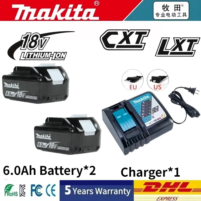 

100%⚠Makita 6.0Ah battery 18V BL1860Brechargeable lithium-ion battery with✅charging set+Makita drill DDF487 DTW285 DTW700