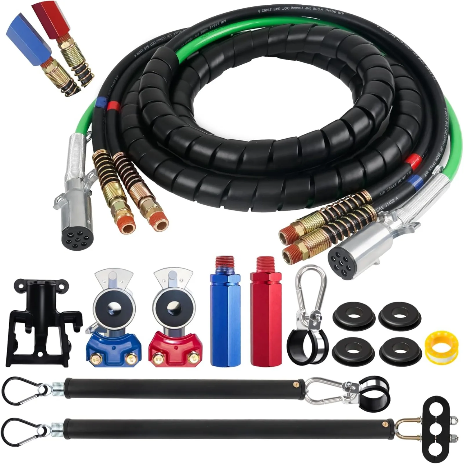 US  15FT 3 in 1 Semi Truck Air Lines Kit Truck Air Hose with 16