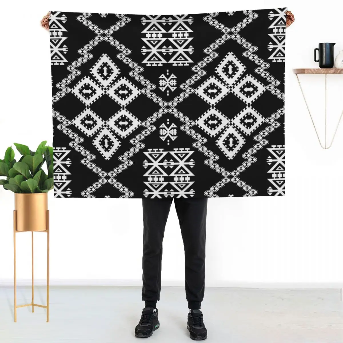 Black White Aztec 2 Throw Blanket Single Extra Large Throw Plaid Sleeping Bag Plush Luxury Thicken Blankets