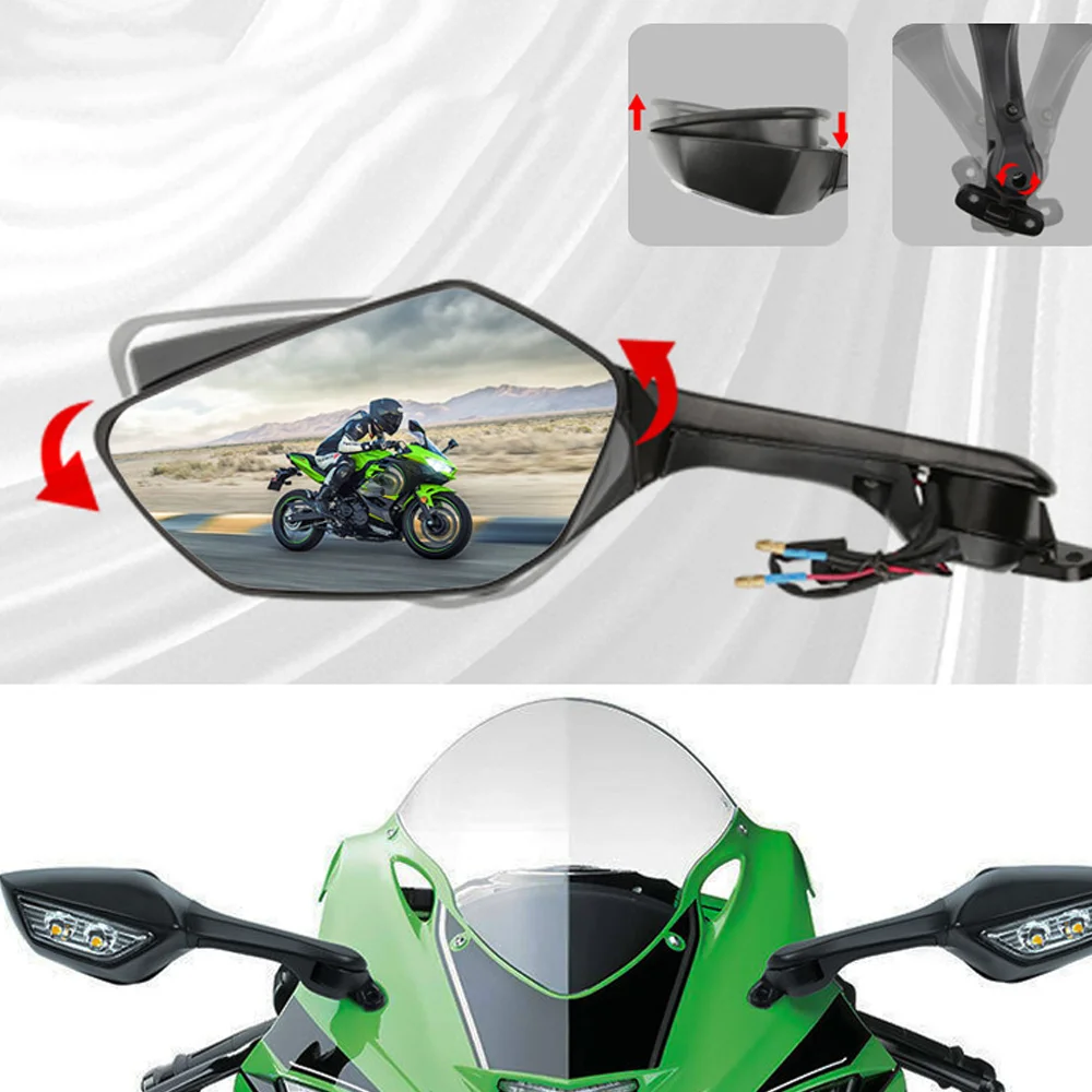 Motorcycle LED Rearview Mirrors For Kawasaki Ninja ZX10R ZX 10R ZX1000/J/K ABS SE KRT 2016-2023 Turn Signal Light Side Mirrors
