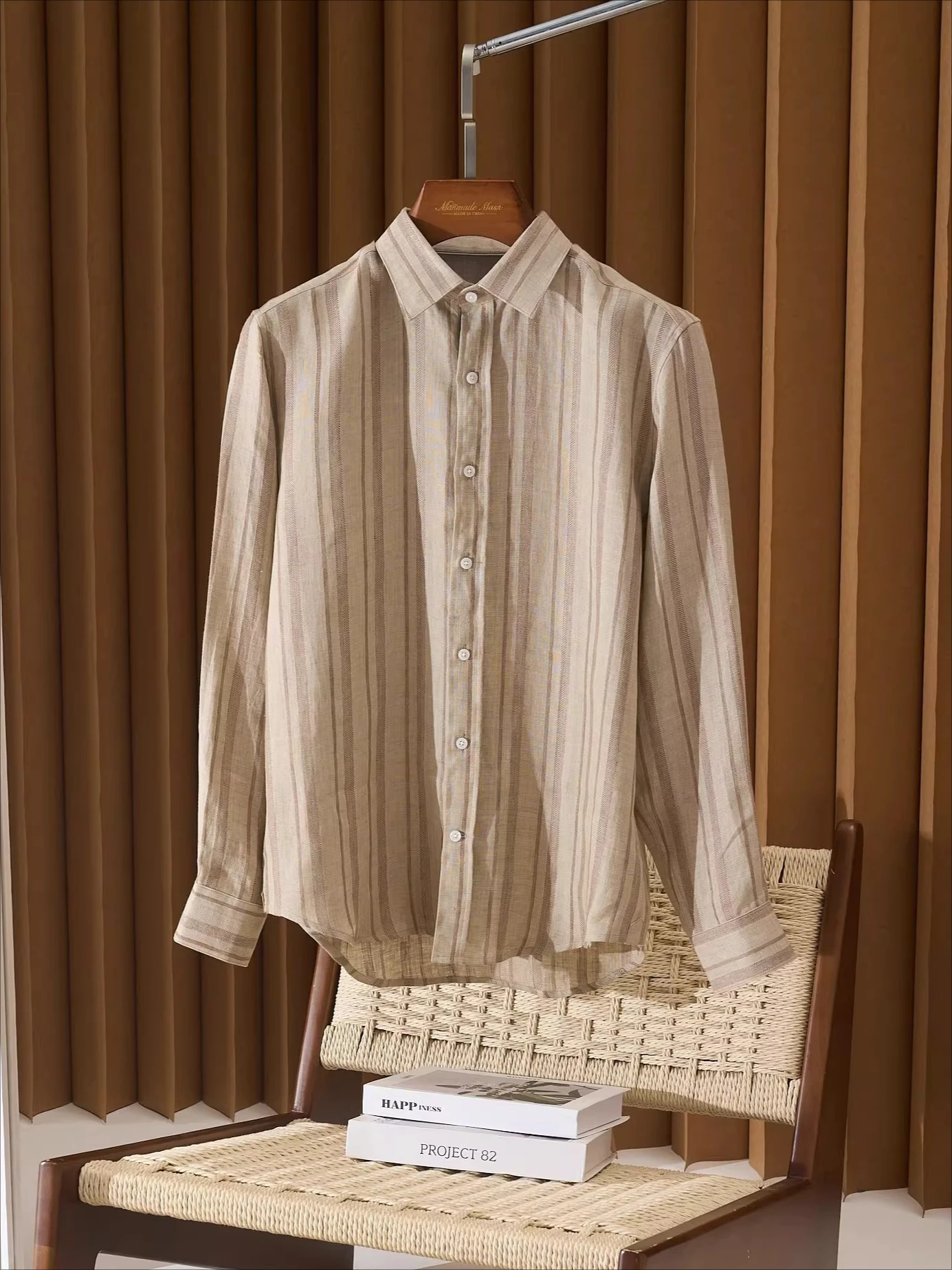 

LP Italian Four Seasons Pure Linen Business Casual Striped Shirt
