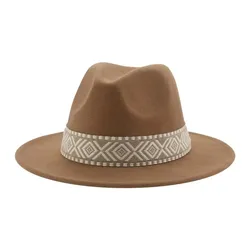 Panama Hat Western Cowboy Hats for Women Solid Big Brim Casual Fedoras Men Women Camel Black White Felted Hat Sombreros Gorras