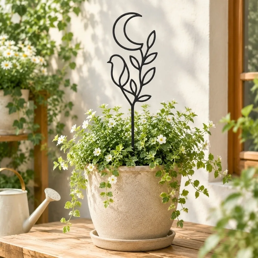 Hollow Out Character Silhouette Plant Stand Abstract Figure Strong Load Bearing Plant Fixed Frame Moon Bird Abstract Line