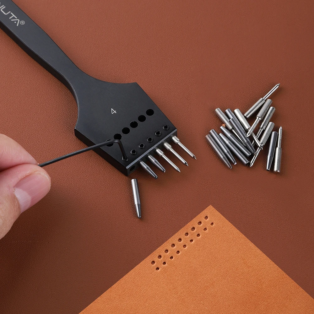 WUTA 2. Generation Scharfer Kopf, austauschbares Stechenisen, abnehmbarer runder Locher, Lederhandwerk, Meißel, DIY-Lederwerkzeuge – Detail 14