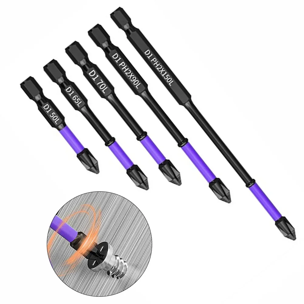 5pcs Cross Screwdriver Bit Set Magnetic Batch Head Non-slip Impact Drill Bit Alloy Steel Screw Driver 50/150mm Hand Tools