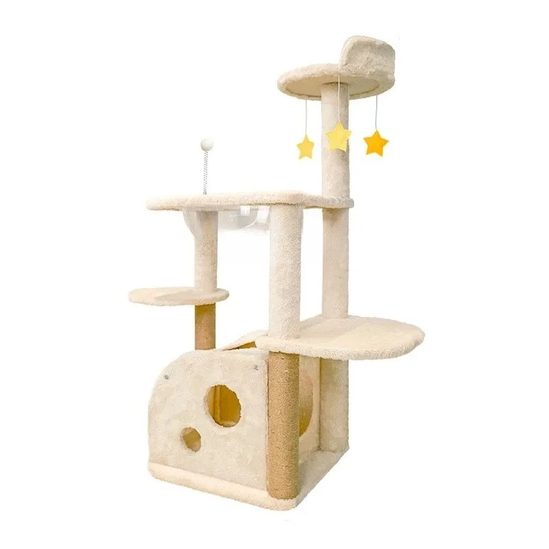 

Большая многослойная рама для лазанья из цельного дерева для кошек, кошачье гнездо, встроенная платформа для прыжков, не закрывает площадку