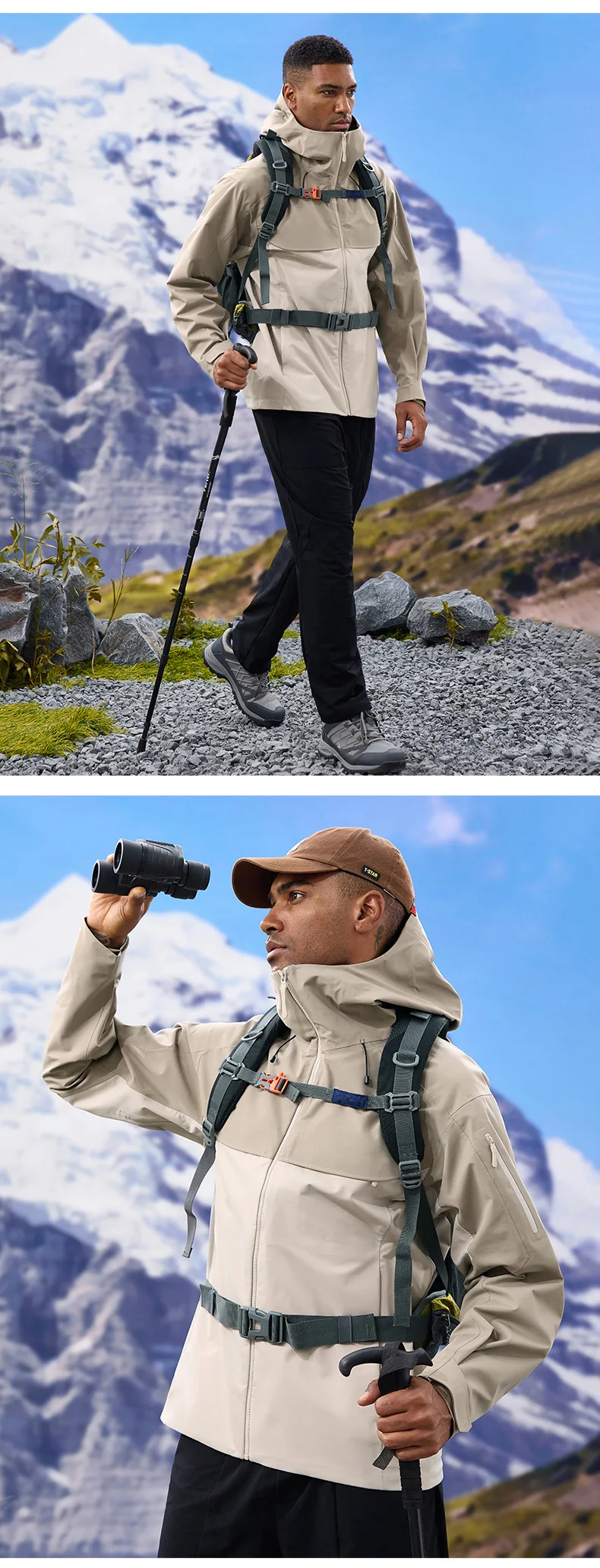 Herbst- und Winter-Hardshell-Windbreaker Winddichte Regenfeste Atmungsaktive Outdoor-Wander- und Bergsteiger-Skijacke mit Kapuze – Detail 27