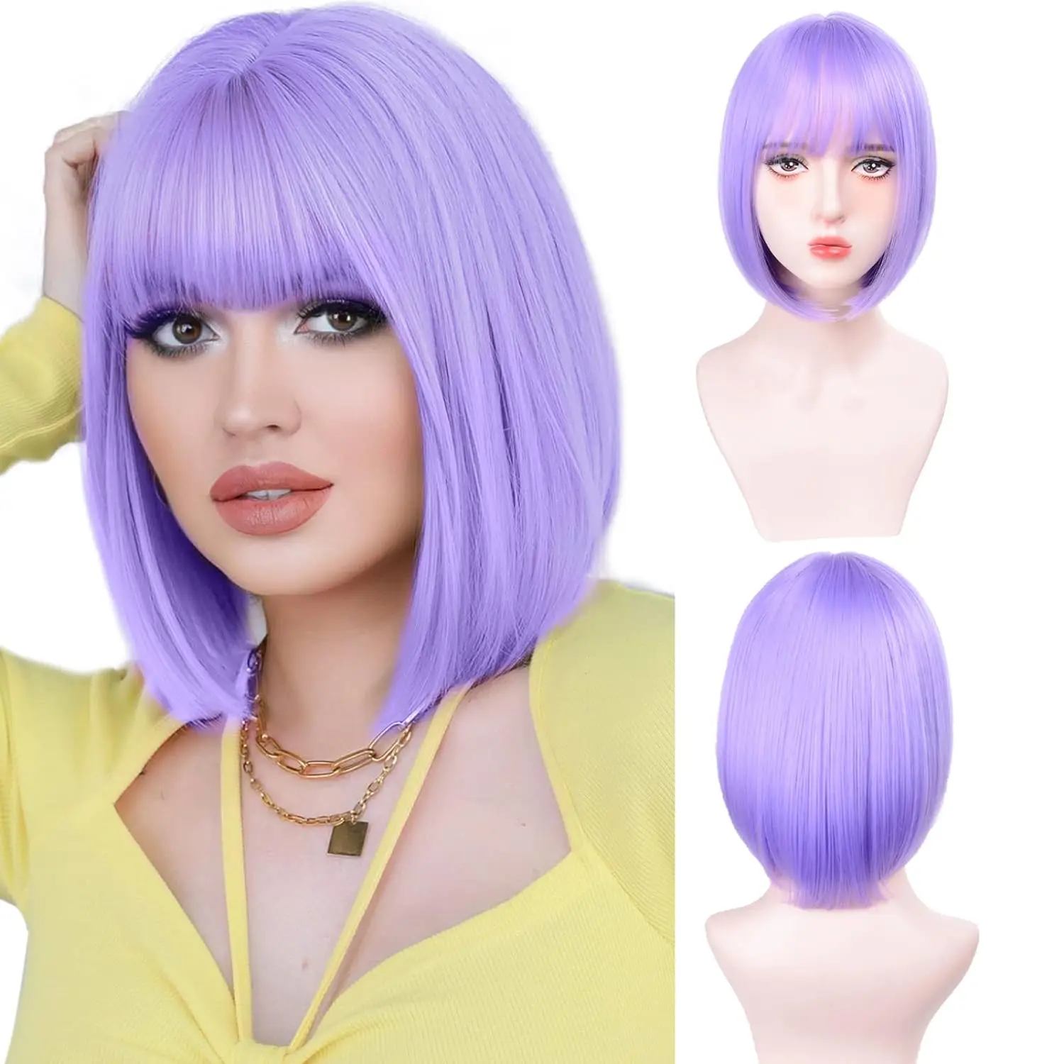 Kurze Bob-Frisur, rote synthetische Perücke für Halloween-Party-Cosplay, täglichen Gebrauch, Hochtemperatur-Haaraccessoire-Perücken-Set – Detail 7