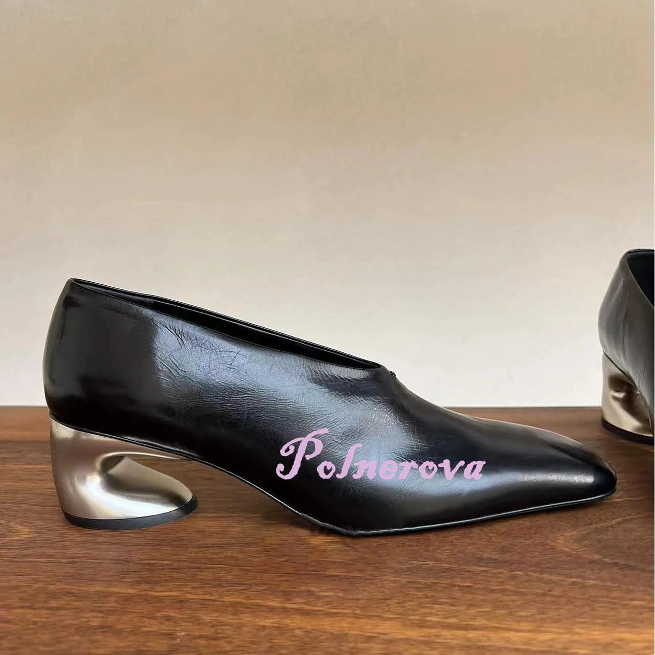

Strange Style Pumps Women Black Leather Square Toe Slip On Shoes Ladies Novelty Designer Women Shoes Zapatos Para Mujere