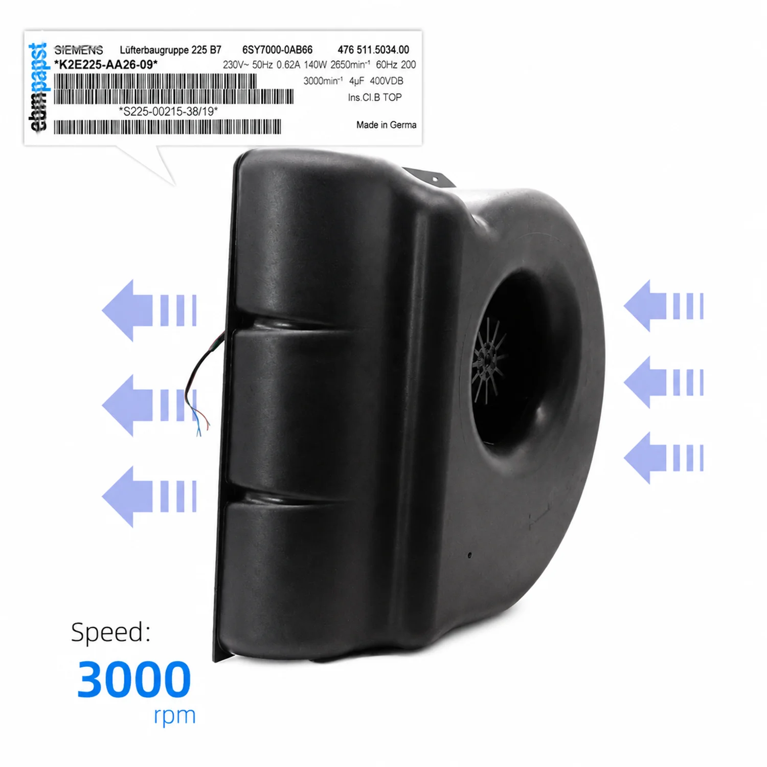 Origina High Pressure HVAC K2E225-AA26-09 AC Centrifugal Fan 230V 225mm High Airflow Industrial Blower Fan Industrial Cooling