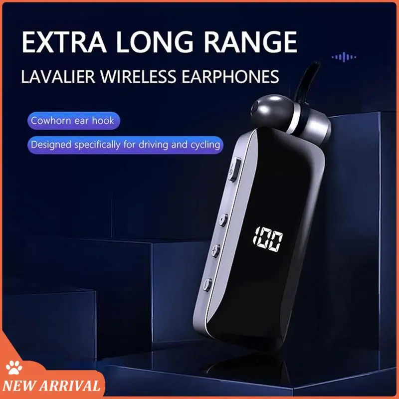 

Emption!LED Power Digital Display Bluetooth Wireless Headphones Retractable Collar Clip Single Headset Retractable With Wire Eas