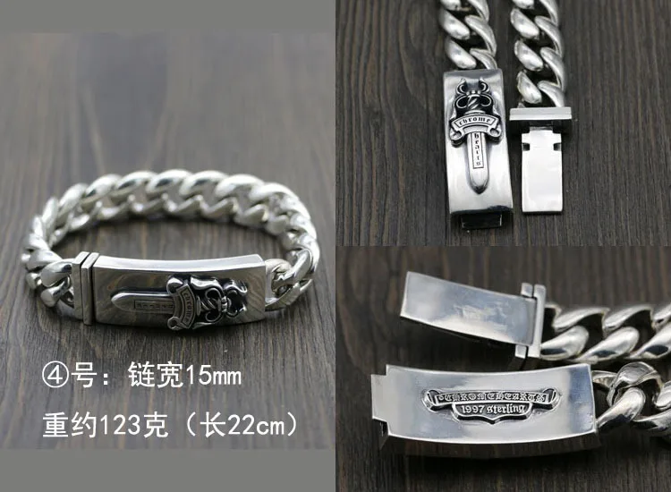 Thai silver punk cross flower bracelet s925 pure silver retro vintage vintage vintage men's thick sword fashion rock bracelet