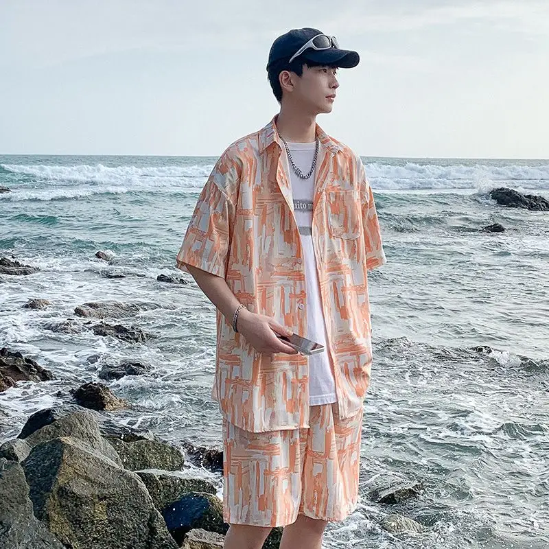 Summer Flower Shirt Set Men Quick-drying Short-sleeved Home Travel Wear Couple Two-piece Set Temperament Fashionable Comfortable