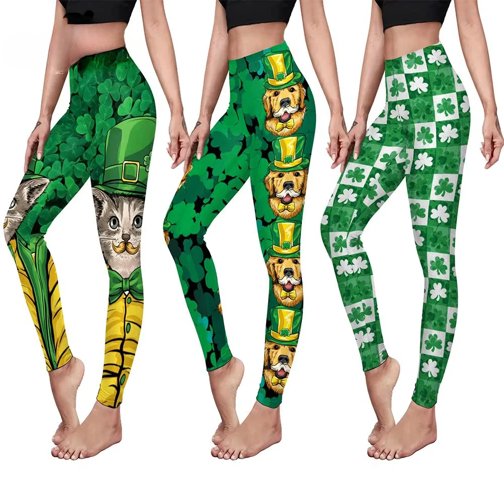 St'patrick's Day Leggings for Women Pants Workout Running Gym Pants Stretchy Casual Digital Print Slim Leggings