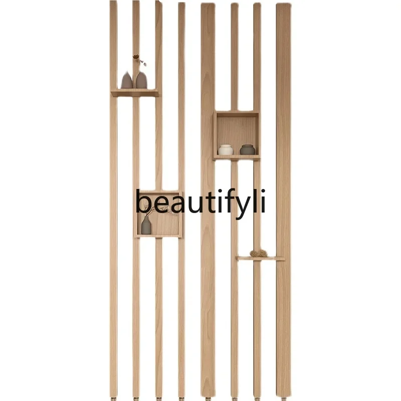 E182 Solid wood partition screen log strip simple modern hollow entrance entrance living room bathroom grille