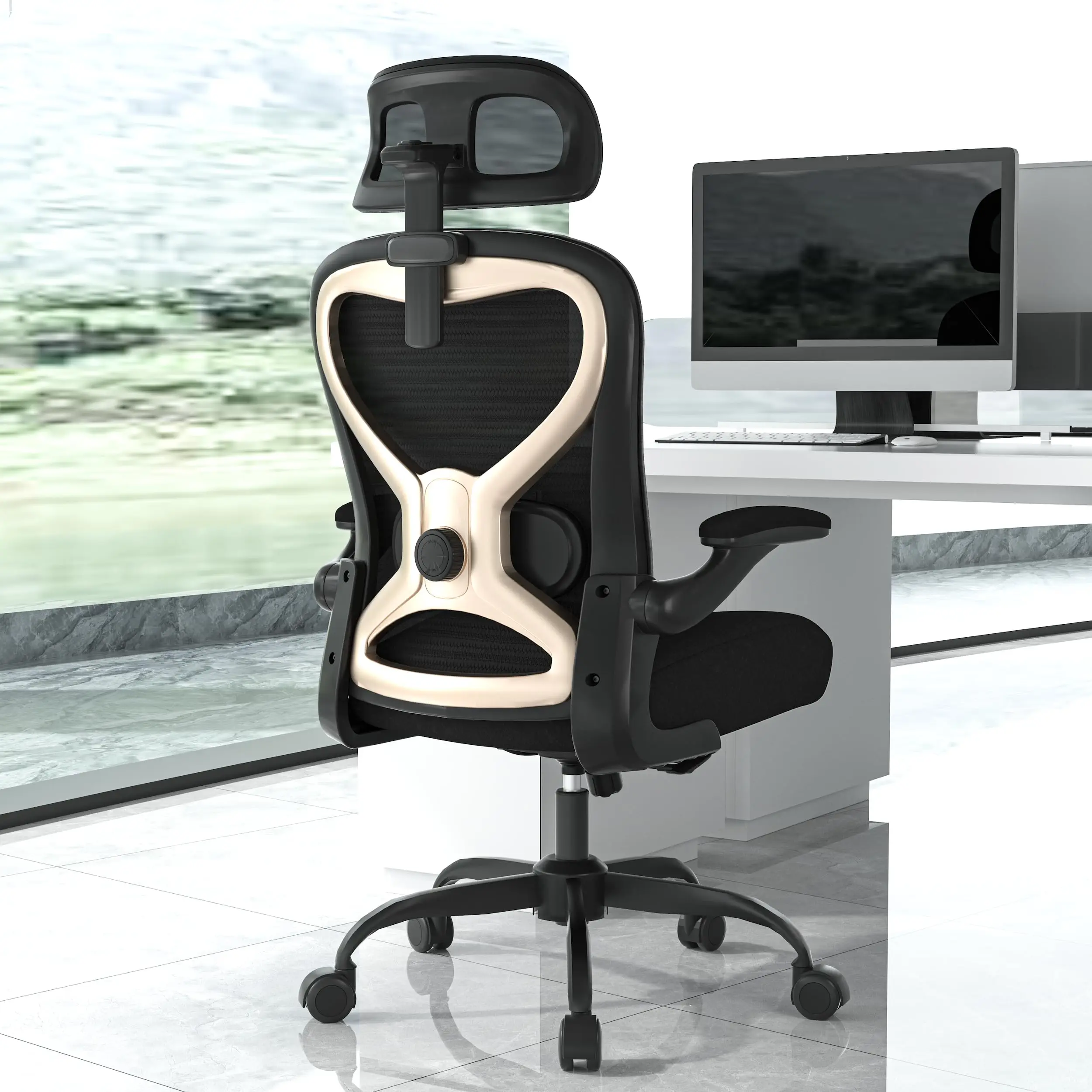 

Home Office Desk Chair, Ergonomic Office Chair With Lumbar Support And 3D Headrest, Computer Desk Chair With Flip-Up Armrests,