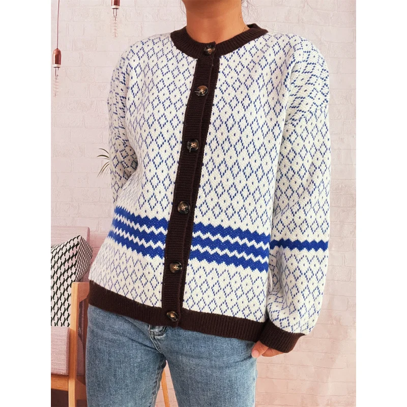 الخريف الشتاء خمر كتلة اللون جولة الرقبة طويلة الأكمام محبوك سترة سترة عارضة المرأة