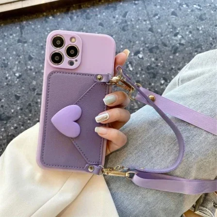 3D Love Heart Crossbody Necklace Lanyard Holder Case Compatible for iPhone 15 13 14 12 11 Pro Max 7 8 14 15 Plus X XR XS Max