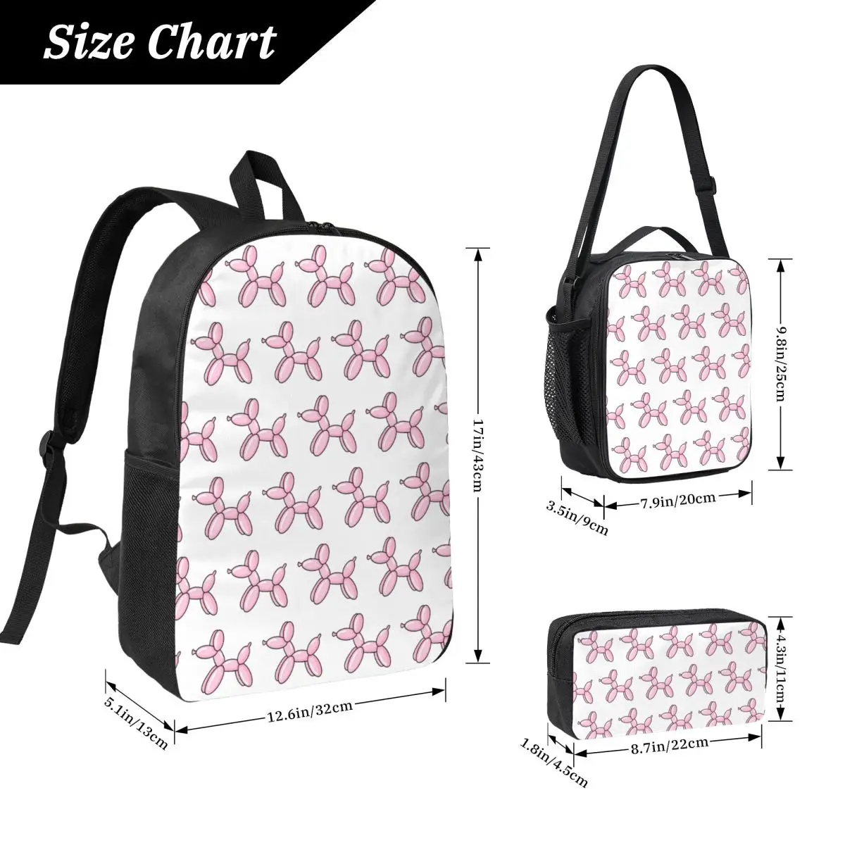 Balloon Dog Pink Backpack Student Boys Girls BookBag School Bag Computer Shoulder Bags 3ps Insulated Lunch Bag Pencil Case