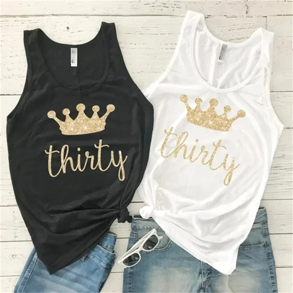 

Personalized Text Rose Gold Crown Thirty Birthday Party Tank Tops Tees Forty Squad Bachelorette t Shirts Party Favors Gifts