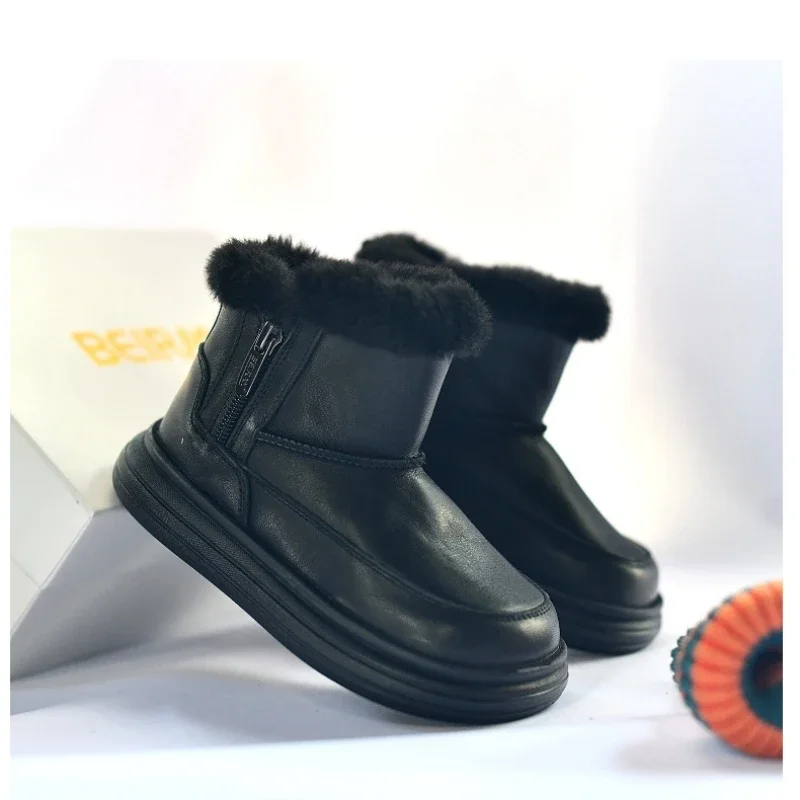 

Top-grain Leather Snow Boots for Kids Winter Warm Plush Mid-calfgirls Girls Ankle Boots Soft Cowhide Fashion Children's Shoes