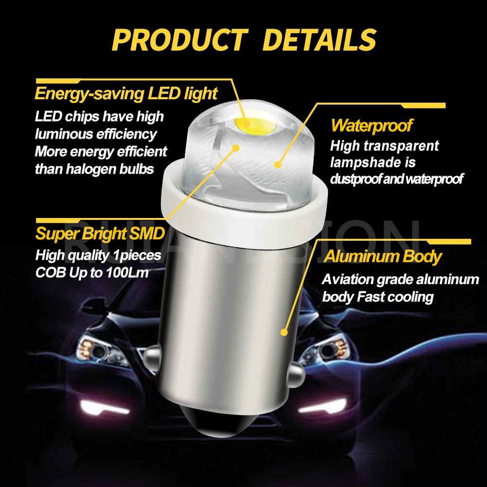 2 PCS 0.5W AC 6V 12V BAX9S H6W BA9S T4W BAY9S H21W Led Car Clearance Light Interior ParkTail Lamp Rear Fog Bulb Auto 3000K 6000K
