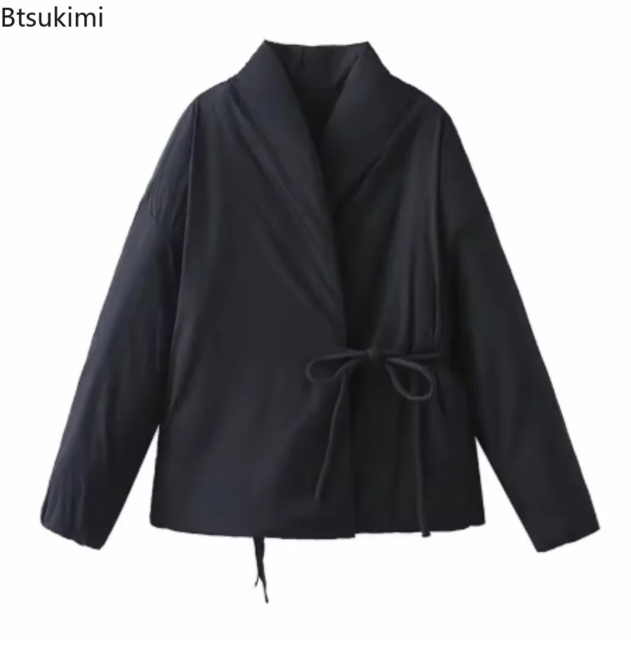 Women's Wrap Front Tie Padded Coat Kimono Collar Long Sleeve Loose Fit Thick Warm Winter Daily Casual Elegant Street Outerwear