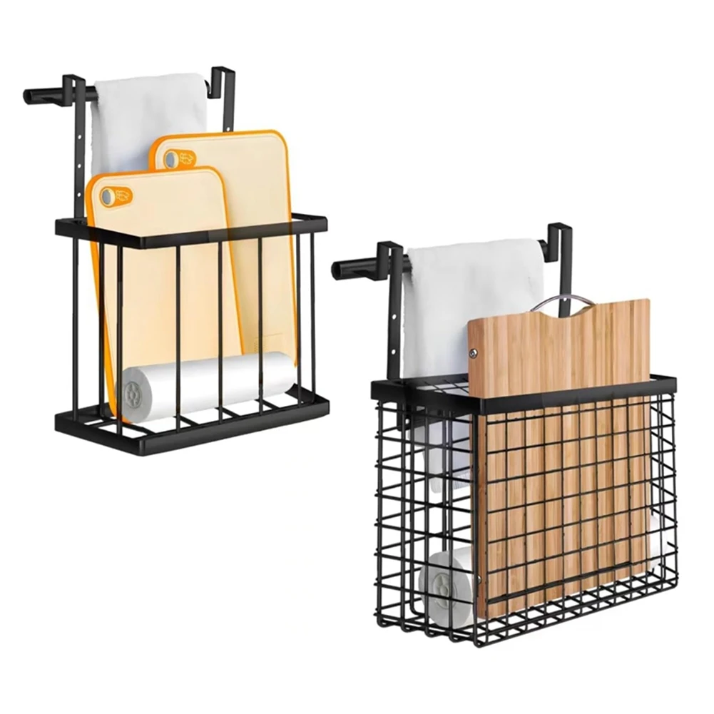-FDDT 2PCS Cabinet Door Organizer With Towel Bar, Over The Cabinet Door Storage Black Sink Drying Rack