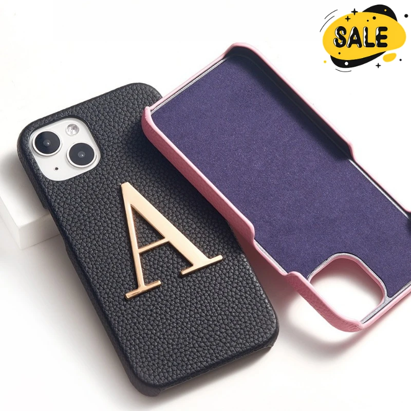 

Personalized Luxury Genuine Leather Custom Name Phone Case for Iphone 13 12 11 Pro Max XS Max Cowhide Protector Cover