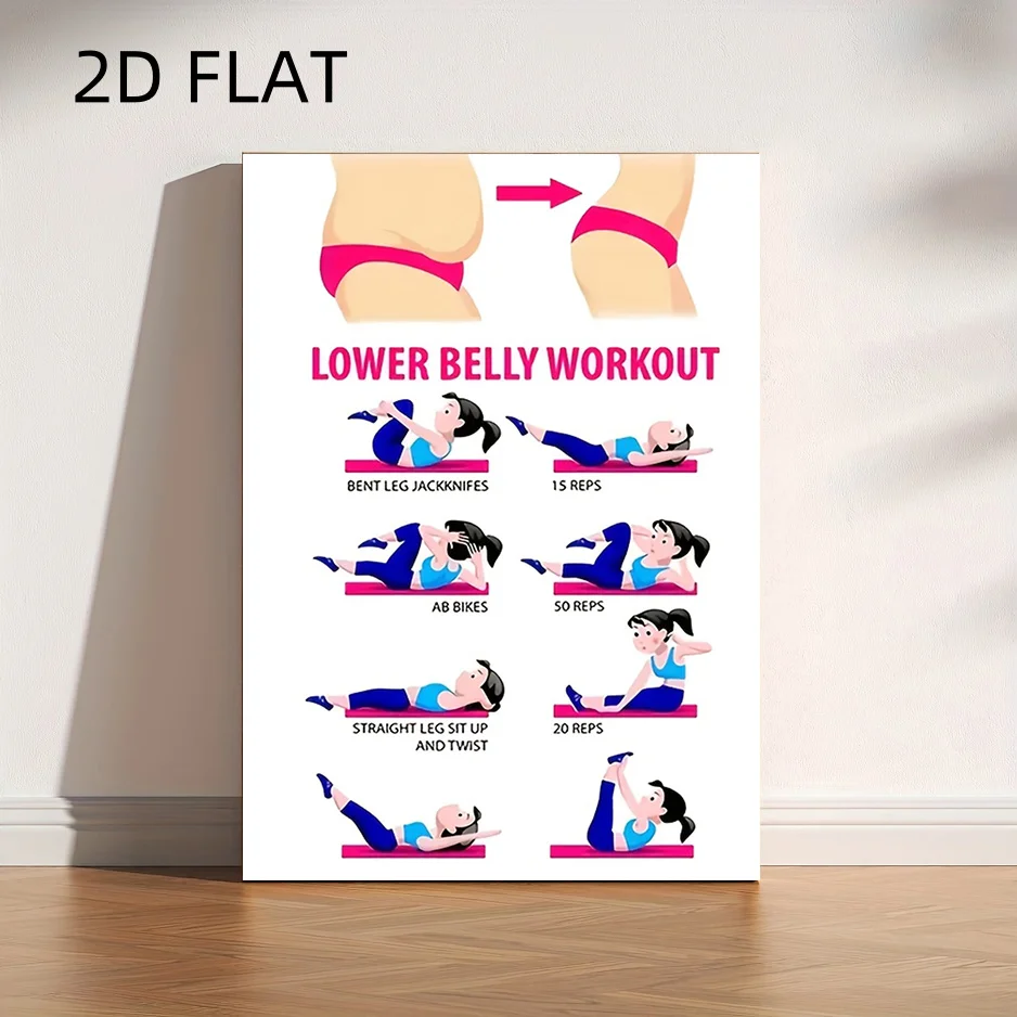 2D Flat, 2D Flat, 2D Flat No Frame Frameless Abdominal Exercise Canvas Print - Modern Health Awareness Poster with Workout Gu