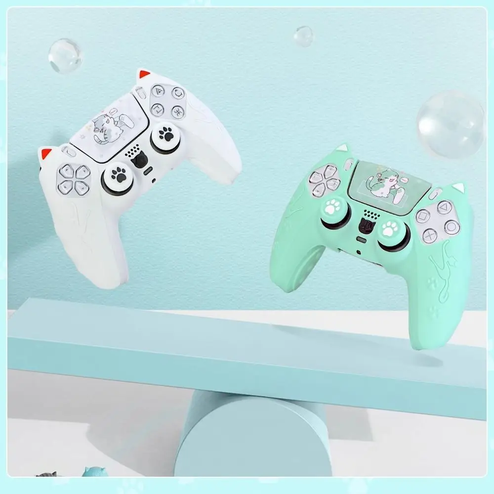 Silicone Controller Case Set Cat Paw with Sticker Controller Skin with Thumb Grip Caps Anti-slip Protective Shell Cover for PS5 image 5