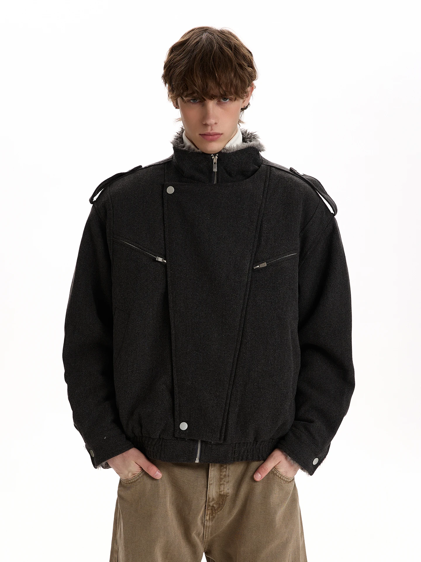 

a PUEE Retro Thiened Wool Blend ort Jaet Mountain Eagle Design Youth Faion Warm Winter Coat for Teens And Men